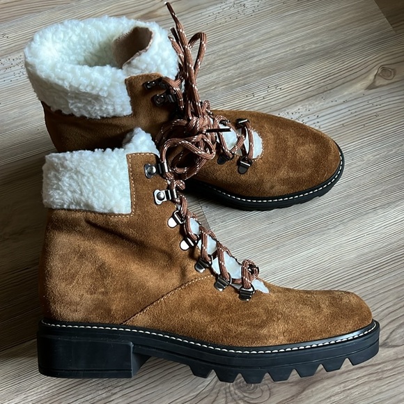 Bernardo Dash Hiker Boots Shearling Suede Brown New - Picture 11 of 12